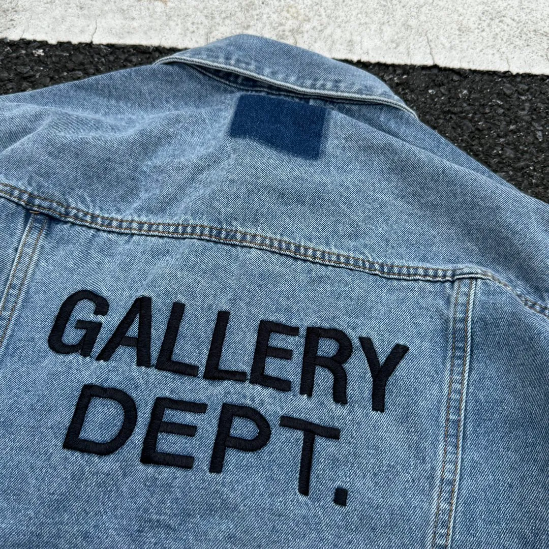 P260💰GA101 GALLERY DEPT. 22fw Vintage Andy Denim Jacket embroidered black logo washed distressed denim jacket denim jacket couple same style Size: S-XL